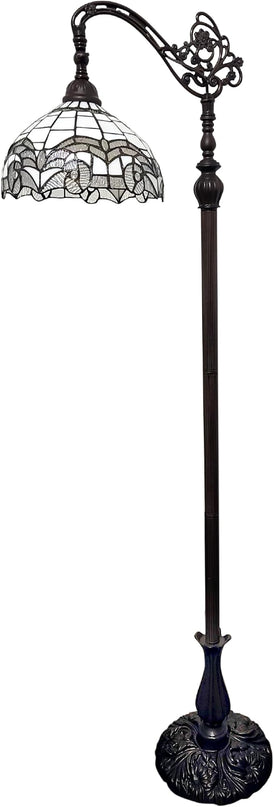 Amora Tiffany Floor Lamp - Arched, Stained Glass 62” - Traditional White Mahogany with Foot Switch Operation and Adjustable Lamp Shade - Custom Handcrafted Floor Lamps for Living Room - LeafyLoom