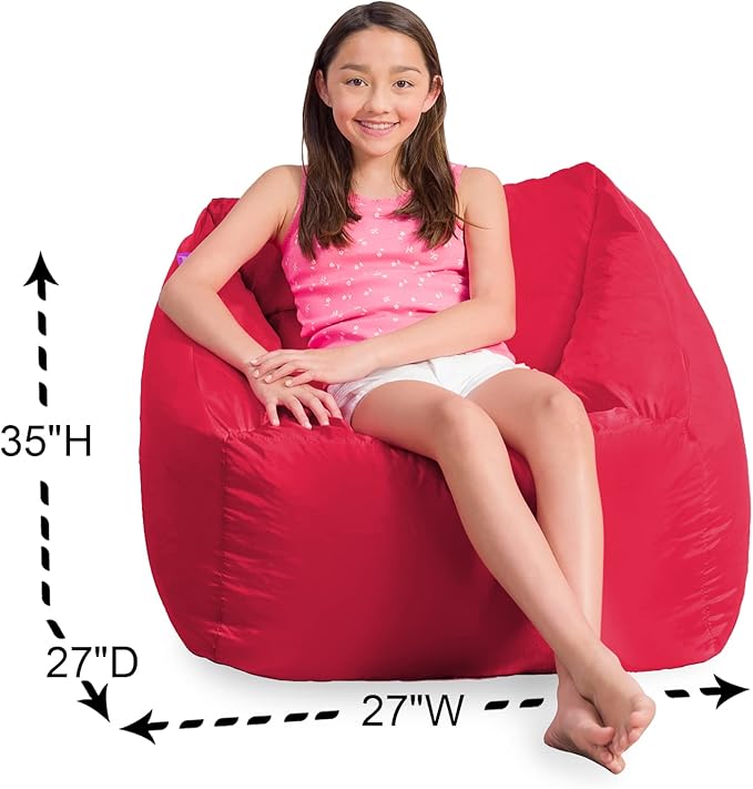 Posh Creations Structured Comfy Bean Bag Chair for Gaming, Reading, and Watching TV, Coronado Chair, Microsuede - Red - LeafyLoom