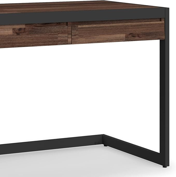 SIMPLIHOME Erina SOLID ACACIA WOOD Modern Industrial 72 Inch Wide Large Desk in Distressed Charcoal Brown, For the Office Desk, Writing Table, Workstation and Study Table - LeafyLoom