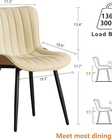 YOUNUOKE Beige Dining Chairs Set of 2 Upholstered Mid Century Kitchen Chairs Armless Faux Leather Modern Side Chair with Padded Backs Metal Legs for Living Room Bedrooms - LeafyLoom