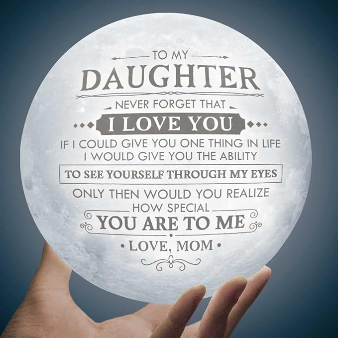 Daughter Gifts From Mom, To My Daughter Gifts, Mothers Day, Graduation, Birthday Gifts For Daughter, Mother And Daughter Gifts For Women, Birthday Decorations Indoor, Engraved Moon Lamp Night Light - LeafyLoom