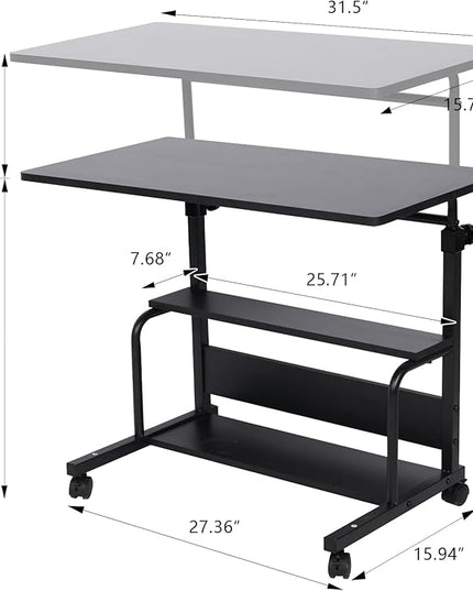 Portable Desk Small Desks for Small Spaces Laptop Table Black Rolling Adjustable Desk on Wheels Mobile Couch Desk for Bedroom Home Office Computer Standing Desk Student Desk with Storage 32x16 Inch - LeafyLoom