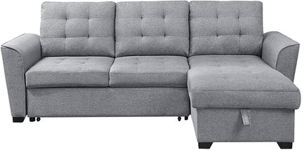 Reversible Sectional Sofa, L-shaped Corner Couch with Storage Chaise Lounge Ottoman, Pull Out Sleeper Bed for Compact Spaces, Bedroom, Apartment, 61.75 Inch, Light Gray - LeafyLoom