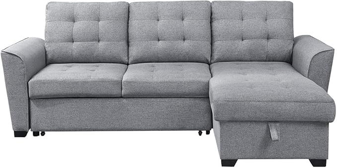 Reversible Sectional Sofa, L-shaped Corner Couch with Storage Chaise Lounge Ottoman, Pull Out Sleeper Bed for Compact Spaces, Bedroom, Apartment, 61.75 Inch, Light Gray - LeafyLoom