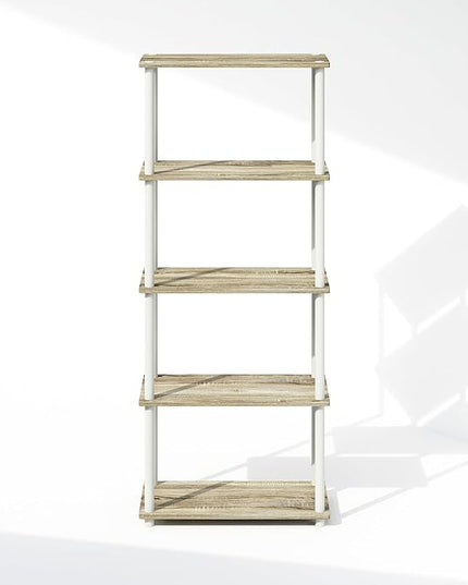 Furinno Turn-N-Tube 5-Tier Multipurpose Compact Display Rack, Shelving Unit, Bookcase, Sonoma Oak/White - LeafyLoom