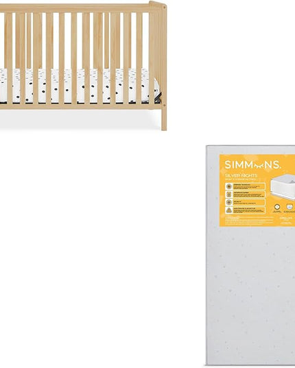 Delta Children Heartland 4-in-1 Convertible Crib, Natural + Twinkle Galaxy Crib and Toddler Mattress (Bundle) - LeafyLoom
