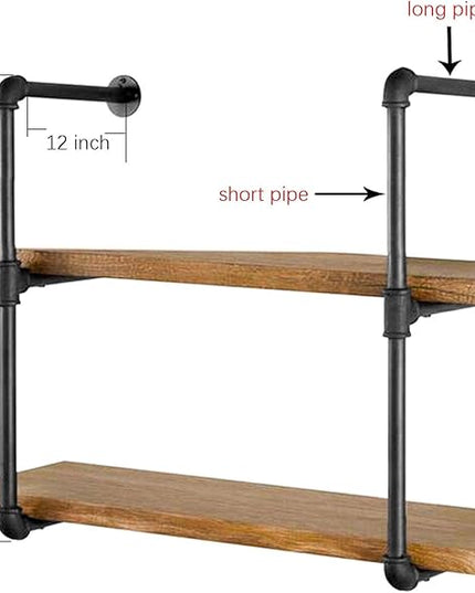 Yuanshikj 2Pc (28" Tall,12" deep,3/4") Industrial Wall Mount Iron Pipe Shelf Shelves Shelving Bracket Black DIY Bookshelf Storage Office Room Kitchen (2 Pcs 3Tier Hardware Only) - LeafyLoom