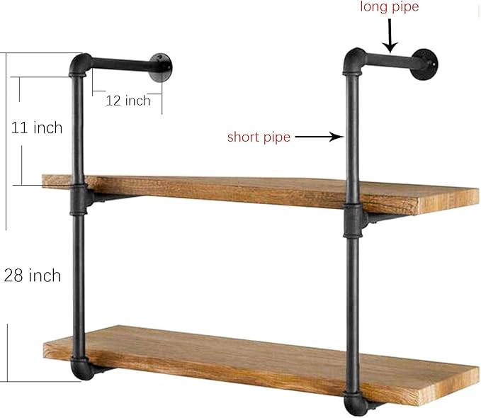 Yuanshikj 2Pc (28" Tall,12" deep,3/4") Industrial Wall Mount Iron Pipe Shelf Shelves Shelving Bracket Black DIY Bookshelf Storage Office Room Kitchen (2 Pcs 3Tier Hardware Only) - LeafyLoom