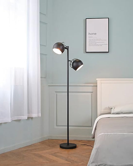 Globe Electric 67518 61" 2-Light Floor, Matte, Adjustable Lamp Heads, in-Line On Off Foot Switch, Miles (Black) - LeafyLoom