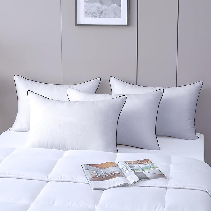 JOLLYVOGUE Pillows Queen Size Set of 4 for Sleeping, Soft and Supportive Bed Pillow for Side and Back Sleeper, Down Alternative Hotel Collection Sleeping Pillows 4 Pack -30x20 Inches - LeafyLoom