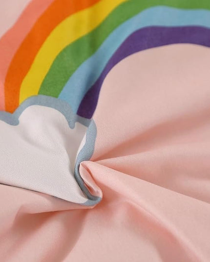3PCS Rainbow Comforter Set Full, Cute Pink Full Size Flower Cloud and Rainbow Comforter Aesthetics, Super Soft and Comfort Microfiber, Kawaii Girls’ Bedroom Decor for Kids, Teens, Children, Women - LeafyLoom