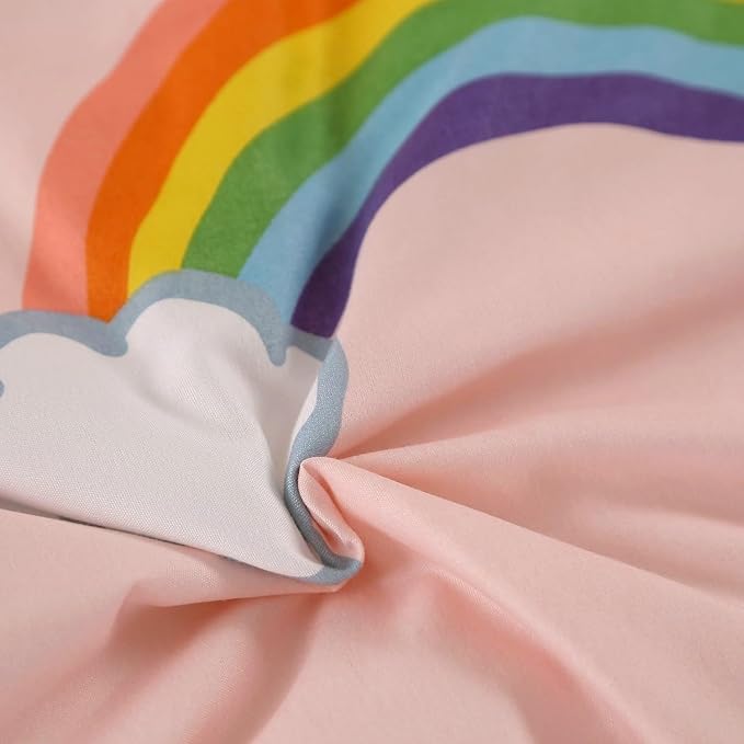 3PCS Rainbow Comforter Set Full, Cute Pink Full Size Flower Cloud and Rainbow Comforter Aesthetics, Super Soft and Comfort Microfiber, Kawaii Girls’ Bedroom Decor for Kids, Teens, Children, Women - LeafyLoom