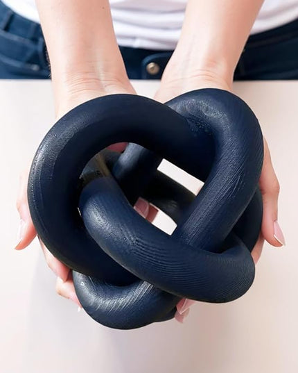 Wood Knot Decor -Coffee Table Decor Shelf Decor Table Books Hand Carved Home Decoration Boho Country Rustic Modern Shabby Chic Style Decor 3 Link Wooden Knot Chain Link Decor (Navy Blue) - LeafyLoom