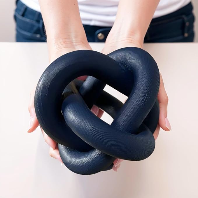 Wood Knot Decor -Coffee Table Decor Shelf Decor Table Books Hand Carved Home Decoration Boho Country Rustic Modern Shabby Chic Style Decor 3 Link Wooden Knot Chain Link Decor (Navy Blue) - LeafyLoom