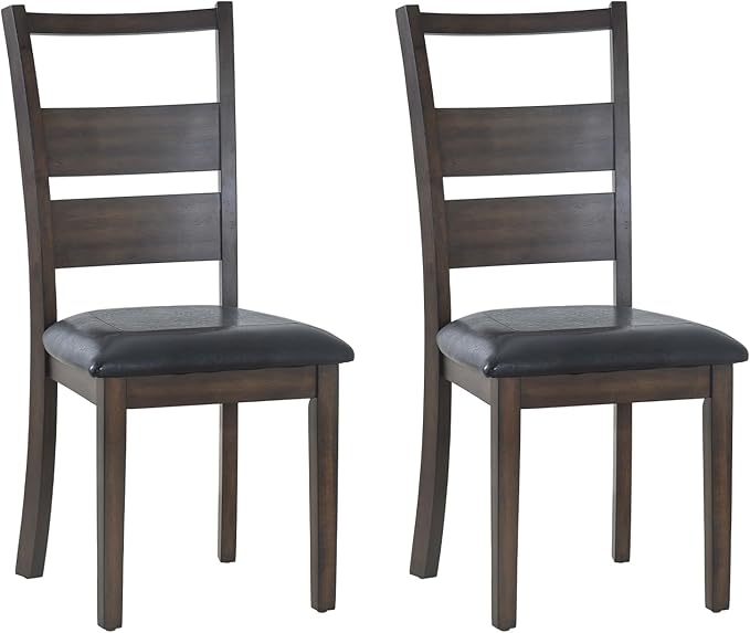 COLAMY Upholstered Dining Chairs Set of 2, PU Leather Dining Room Kitchen Side Chair with Ladder High Back and Adjustable Foot Pegs - Dark Brown - LeafyLoom