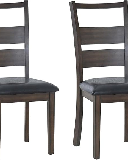 COLAMY Upholstered Dining Chairs Set of 2, PU Leather Dining Room Kitchen Side Chair with Ladder High Back and Adjustable Foot Pegs - Dark Brown - LeafyLoom