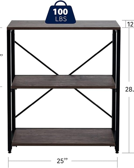 Bookshelf,3-Tier Folding Bookcase,Industrial Book Shelf,Rustic Wood Storage Shelves,Tall Bookshelf,Shelves For Bedroom,Office,Kitchen,Living Room,Study Room,No Assembly Folding Bookshelf,Black - LeafyLoom