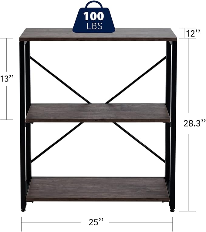 Bookshelf,3-Tier Folding Bookcase,Industrial Book Shelf,Rustic Wood Storage Shelves,Tall Bookshelf,Shelves For Bedroom,Office,Kitchen,Living Room,Study Room,No Assembly Folding Bookshelf,Black - LeafyLoom