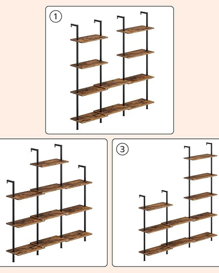 HOOBRO DIY Ladder Shelf, 5-Tier Wooden Wall Mounted Bookshelf, Narrow Bookcase, Display Shelf, Storage Rack, Plant Stand, for Living Room, Bedroom, Study, Balcony, Rustic Brown and Black BF531CJ01 - LeafyLoom
