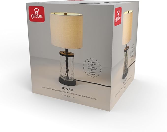 Globe Electric 61000044 20" Fillable Watered Glass Table Lamp, Oil-Rubbed Bronze Base, Beige Linen Shade, Black Cord, On/Off Rotary Switch - LeafyLoom