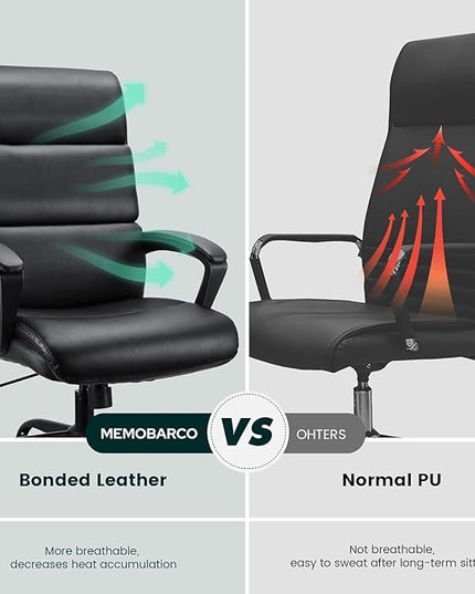 Leather Office Chair, Bonded Leather Executive Computer Chair, High Back Desk Chair with Padded Armrest, Thickened Cushion, Swivel Chair for Home, Meeting, Conference - Black - LeafyLoom