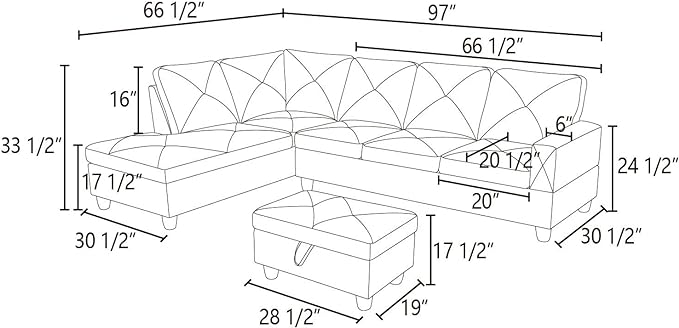 ROOMTEC L Shape Sectional Sofa Set, 5 Seat Upholstered Corner Couch with Storage Ottoman & Left Chaise Lounge, Luxurious Flannelette Tufted Cushions, for Living Room, Apartment, Dark Grey - LeafyLoom