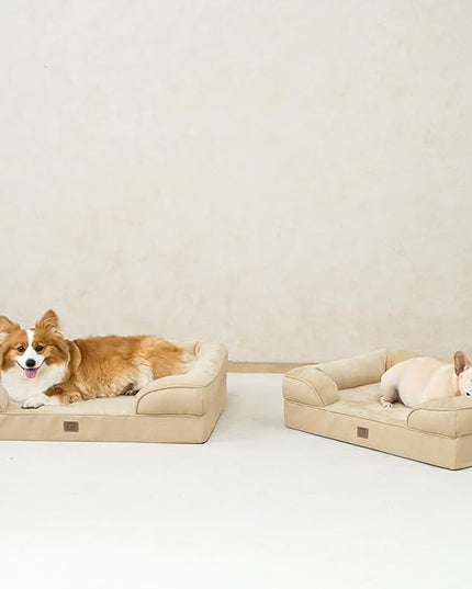 EHEYCIGA Orthopedic Dog Beds for Large Dogs, Waterproof Memory Foam Large Dog Bed with Sides, Non-Slip Bottom and Egg-Crate Foam Large Dog Couch Bed with Washable Removable Cover, Greige EHEYCIGA