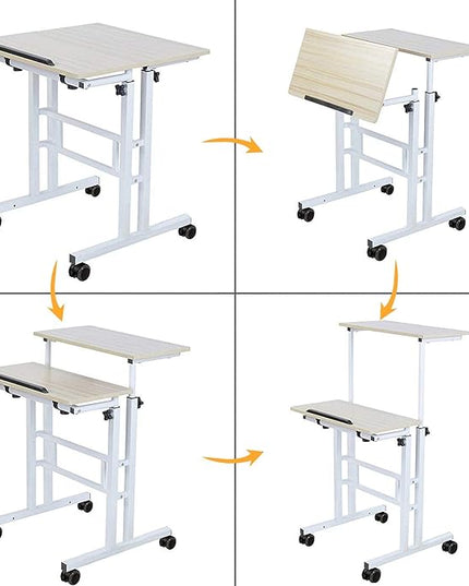 sogesfurniture Mobile Standing Desk Laptop Workstation on Wheels, Adjustable Computer Desk for Standing or Sitting, Maple 101-MP - LeafyLoom