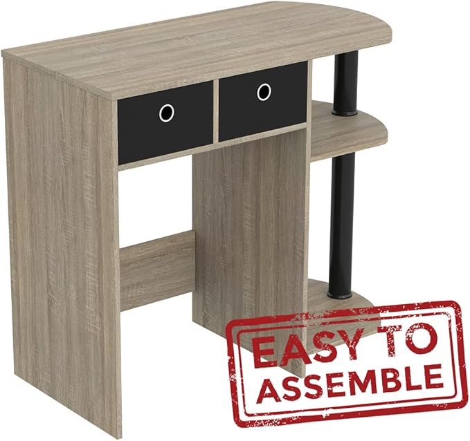 Safdie Small Computer Space-Saver Writing 2 Storage Drawers-Sturdy Study, Work Table-Compact Home, Living, Dorm Room,Bedroom, Office Modern Student, Gamer Desk, One Size, Dark Taupe - LeafyLoom