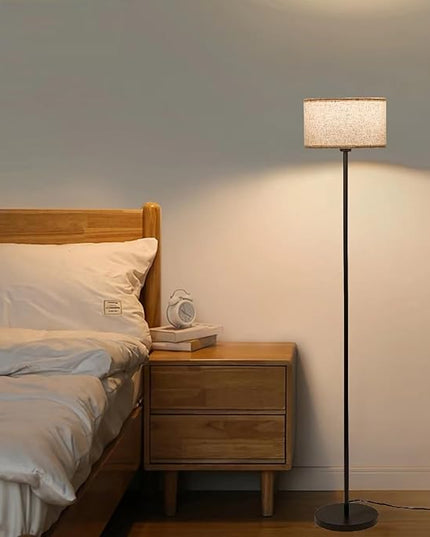 Modern Simple Floor Lamp Design with White Shade, Foot Pedal Switch, Minimalism floor Lamp for Living Room Bedroom Office Dining Room Kitchen, Black Pole Lamp (with Bulb) - LeafyLoom