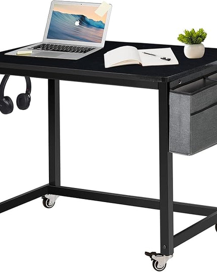 AHB Rolling Computer Desk with 4 Smooth Wheels, Simple Style Mobile Writing Desk Home Office Study Table Movable Workstation with Metal Frame (Black, 32") - LeafyLoom