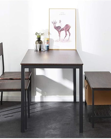 SDHYL Dining Table Set for 4, 43" Dining Room Table with Two Chairs and One Bench, 4 Pieces Set Table Top with Metal Legs in Living Room, Dining Room, Space Saving Kitchen Table Set, Walnut - LeafyLoom