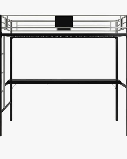 DHP Screen Loft Metal Bunk Bed with Desk and Ladder, Space-Saving Design, Silver Twin - LeafyLoom