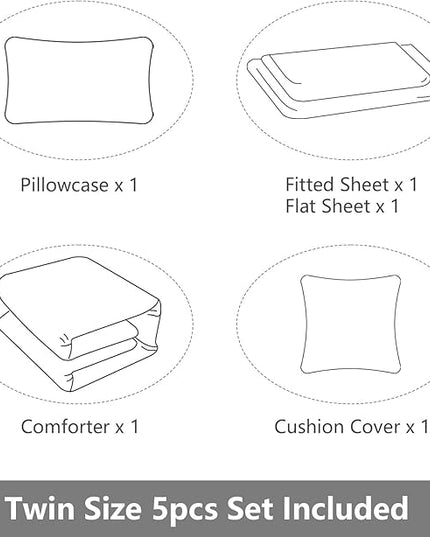 5 Pieces Bed in A Bag Gamer Bedding Set for Boys Kids Adult Gaming Comforters Set,Boys Bed in A Bag Set Twin Size Comforter with Fitted Sheet Flat Sheet Pillowcase pillowsham,DJTH5028Twin - LeafyLoom