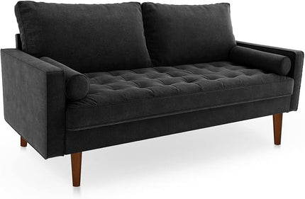 Velvet Furniture for Small Spaces, Mid-Century Modern Loveseats for Living Room, Love Seat Couch Sofas, 70 Inches, Black - LeafyLoom