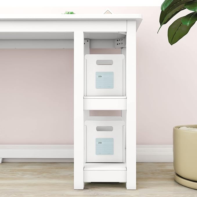 Max & Lily Solid Wood Desk With Shelves, 55 Inches, White - LeafyLoom