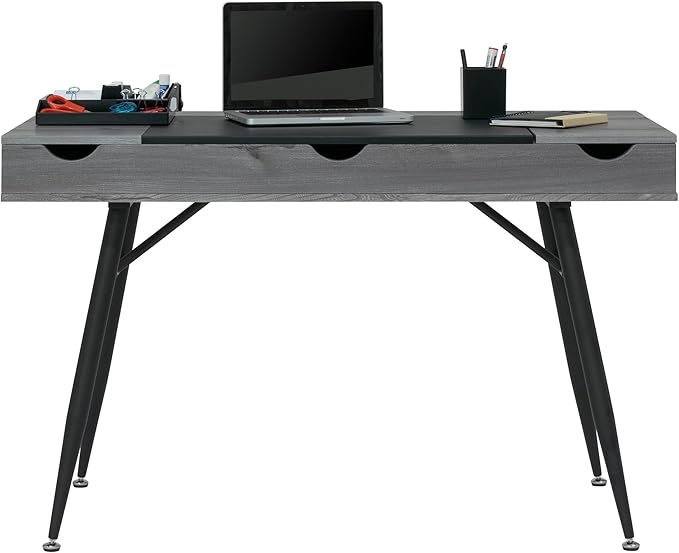 Calico Designs Nook Modern Office, Laptop, Writing Desk with Storage Compartments, Black/Greywash - LeafyLoom