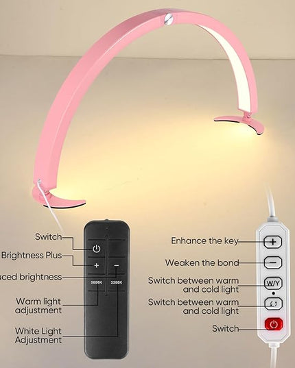 29in Half Moon Light for Nail Desk,40W Half Moon Nail Lamp for Desk,Led Nail Tech Lamp with Wire Controller & Remote,Table Lamp for Nails,Tattoo,Eyebrows, 7 Cool/Warm Tones & 10 Brightness - LeafyLoom