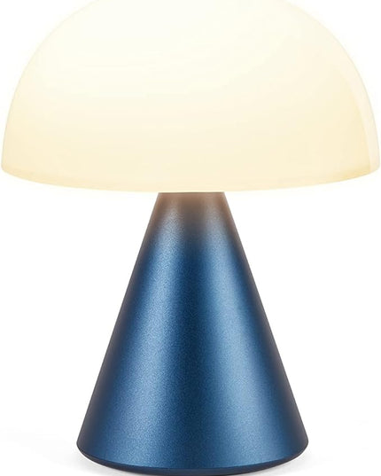 Lexon Mina L Mushroom Lamp - 9 LED Color Table Lamp for Bedrooms, Living Room & Office - Cordless, Rechargeable with 24h Light & Dimmer, Aluminum, Large - Dark Blue - LeafyLoom