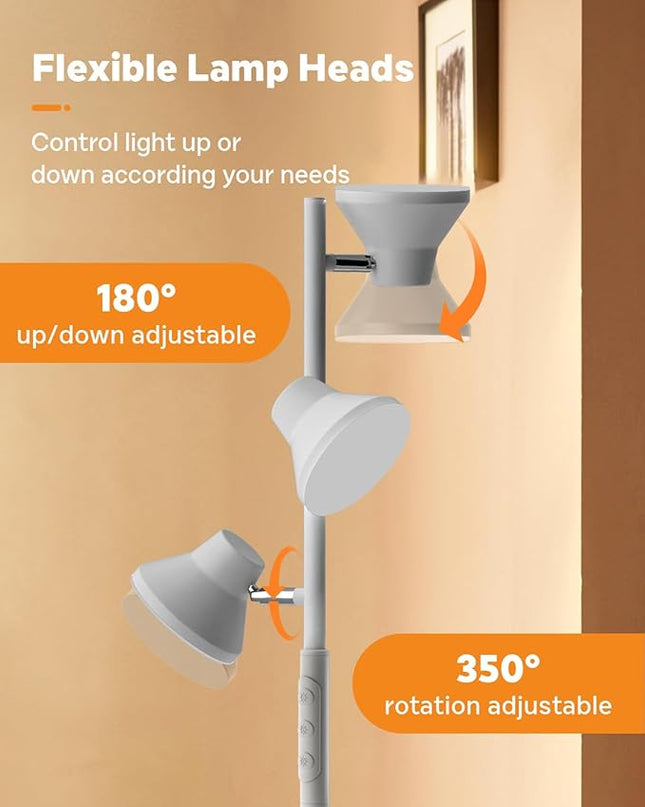 LED Tree Floor Lamp Silver, 36W Super Bright Standing Lamp with Remote Control, 4 Color Temperatures, 3 Rotatable LED Lights, Dimmable Floor Lamps for Living Room, Bedroom, Office - LeafyLoom