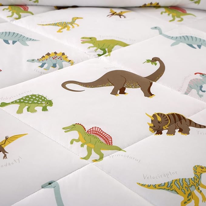 MAG 3Pcs Dinosaur Comforter Set,White Base Full Bedding Comforter Set,for Toddlers Kids,Boys Teens and Girls,Super Soft Microfiber, Full Size (1 Comforter + 2 Pillowcases) - LeafyLoom