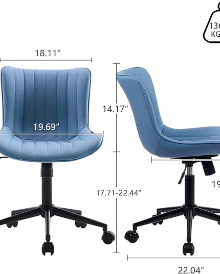 YOUNIKE Armless Office Chair with Wheels Swivel Leather Desk Chair, Upholstered Adjustable Computer Task Chair, Modern Rolling Gaming Chair Mid Back, Blue - LeafyLoom