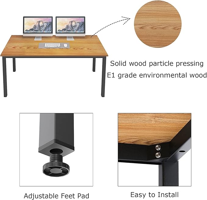SogesGame Teak Home Office Desk, 55 inch Modern Simple Computer Desk，Writing Study Corner Desk Laptop Table, Easy to Assemble - LeafyLoom