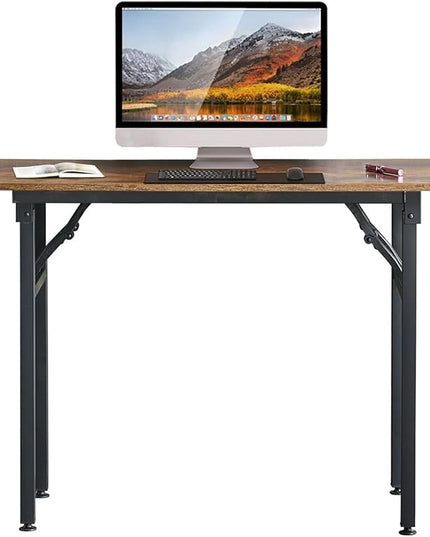 TEMI Folding Desk 31.5", Computer Desk for Home Office, Folding Table No Assembly Required, Office Desk for Small Space, Small Desk with Stable Black Frame, Rustic Brown - LeafyLoom