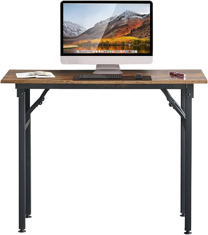 TEMI Folding Desk 31.5", Computer Desk for Home Office, Folding Table No Assembly Required, Office Desk for Small Space, Small Desk with Stable Black Frame, Rustic Brown - LeafyLoom