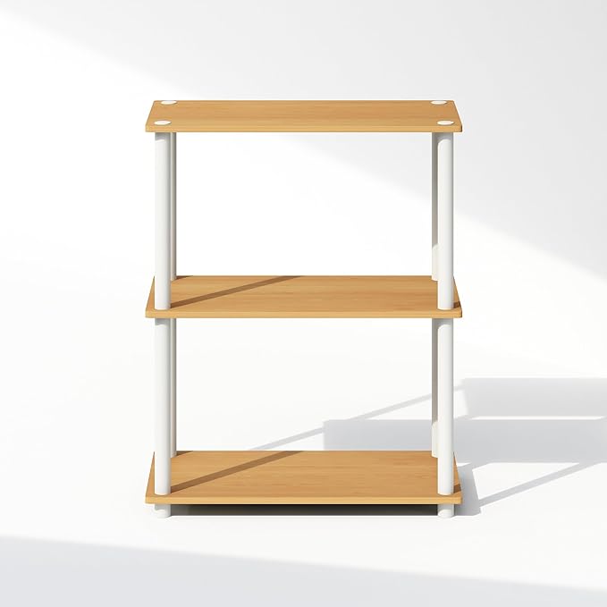 Furinno Turn-N-Tube 3-Tier Multipurpose Compact Display Rack, Shelving Unit, Bookcase, Beech - LeafyLoom