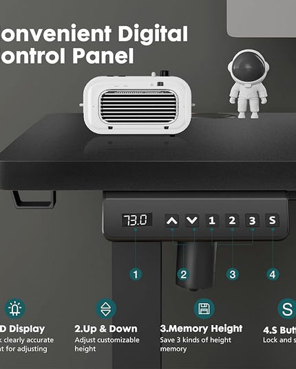 SMUG Standing Desk, Adjustable Height Electric Sit Stand Up Down Computer Table, 48x24 Inch Ergonomic Rising Desks for Work Office Home, Modern Gaming Desktop Workstation, Black - LeafyLoom