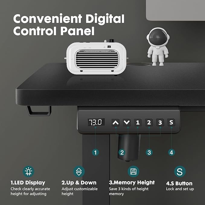 SMUG Standing Desk, Adjustable Height Electric Sit Stand Up Down Computer Table, 48x24 Inch Ergonomic Rising Desks for Work Office Home, Modern Gaming Desktop Workstation, Black - LeafyLoom