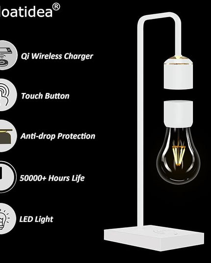 Magnetic Levitating Lamp with Phone Wireless Charging Pad 24.5" Floating White Table Lamp Nightstand Lamp Bedside Lamp White Lamp for Bedrooms & Living Room Christmas Gift Home Decoration - LeafyLoom