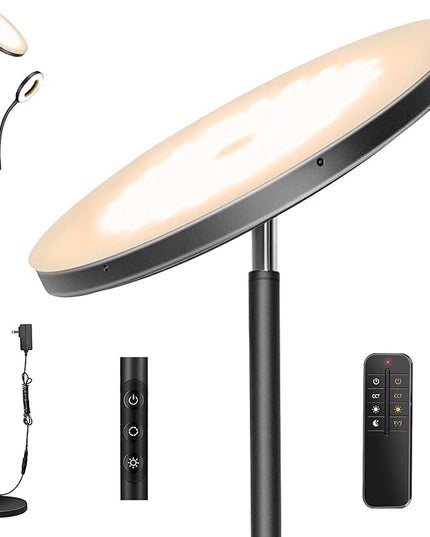 LED Floor Lamp, 4300LM 42W Bright Standing Lamp with Gooseneck Reading Light, 2700K-6500K Stepless Dimming Modern Torchiere Lamp with Remote/Touch Control, 69" Tall Lamp for Living Room Bedroom Office - LeafyLoom